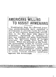 Americans willing to assist Armenians (Duluth Herald)