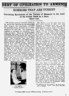 Debt of Civilization to Armenia (Evening Public Ledger Philadelphia)