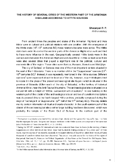The history of several cities of the Western Part of the Armenian Highland according to Hittite sources
