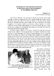 Testimonies of the eyewitness survivors as historical irrefutable documents of the Armenian Genocide