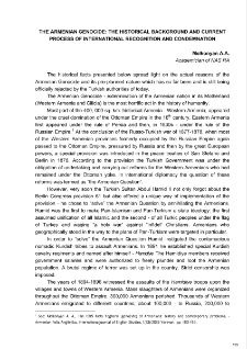 The Armenian Genocide: The historical background and current process of International recognition and condemnation