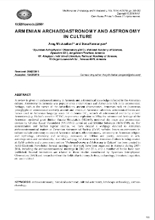 Armenian Archaeoastronomy and Astronomy in Culture
