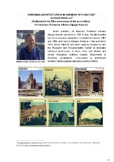 “Armenian Architecture is in harmony with nature” - Alpago Novello(Dedicated to the 85th anniversary of Italian architect, Art historian, Professor Adriano Alpago Novello)