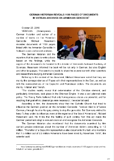 German historian reveals 1100 pages of documents in Vatican Archives on Armenian Genocide