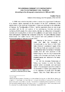 The Armenian Community of Constantinople and its Contemporary oral tradition (According to the ethnographic observations in 1996 and 1997)