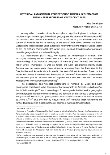Historical and spiritual perception of Armenia in the maps of French Researchers of XVII-XIX centuries