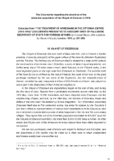 The Documents regarding the atrocities of the Armenian population of the Vilayet of Erzerum in 1915