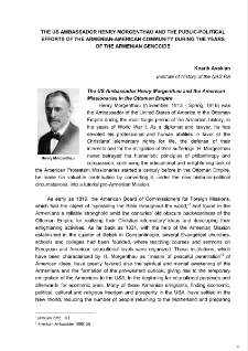 The US Ambassador Henry Morgenthau and the public-political efforts of the Armenian-American Community during the years of the Armenian Genocide